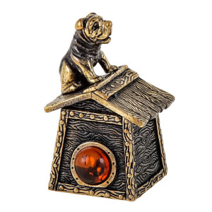 Наперсток из бронзы и янтаря "Будка с собакой" №1721K