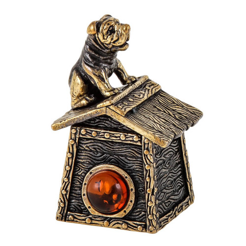 Наперсток из бронзы и янтаря "Будка с собакой" №1721K