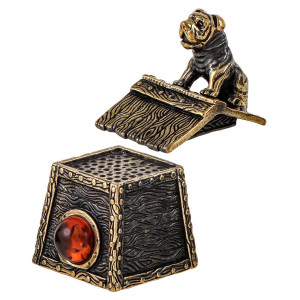 Наперсток из бронзы и янтаря "Будка с собакой" №1721K