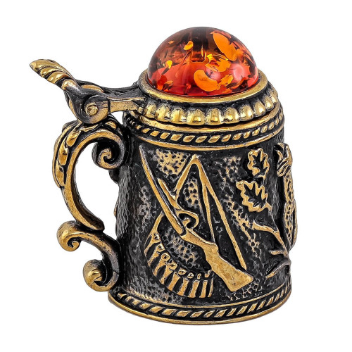 Наперсток из бронзы и янтаря "Кружка Охотника" №1727K