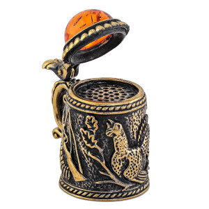 Наперсток из бронзы и янтаря "Кружка Охотника" №1727K