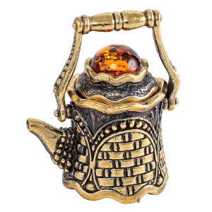 Наперсток из бронзы и янтаря "Чайник Крепость" №1776K