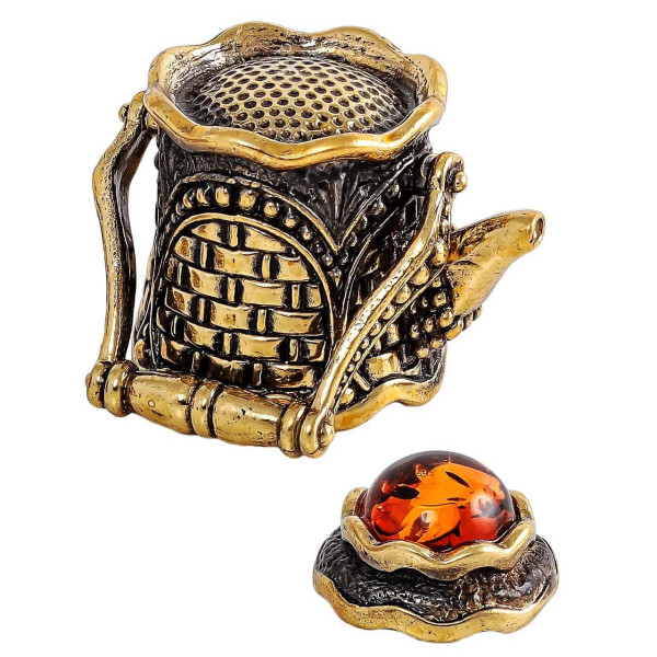 Наперсток из бронзы и янтаря "Чайник Крепость" №1776K