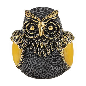 Наперсток из бронзы и янтаря "Сова Сипуха" №1805B