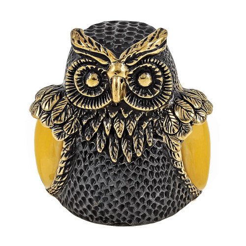 Наперсток из бронзы и янтаря "Сова Сипуха" №1805B