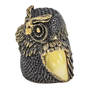Наперсток из бронзы и янтаря "Сова Сипуха" №1805B
