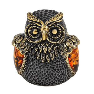 Наперсток из бронзы и янтаря "Сова Сипуха" №1805K