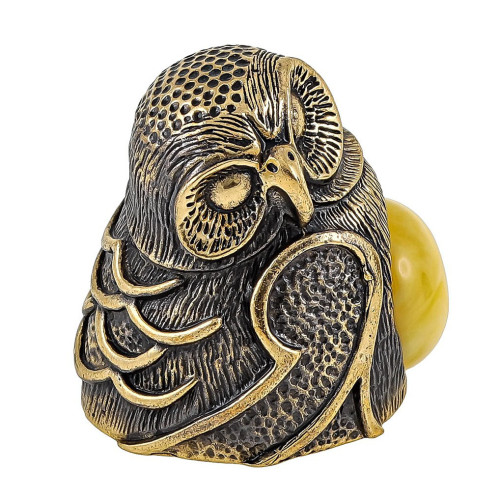 Наперсток из бронзы и янтаря "Сова Неясыть" №1807B