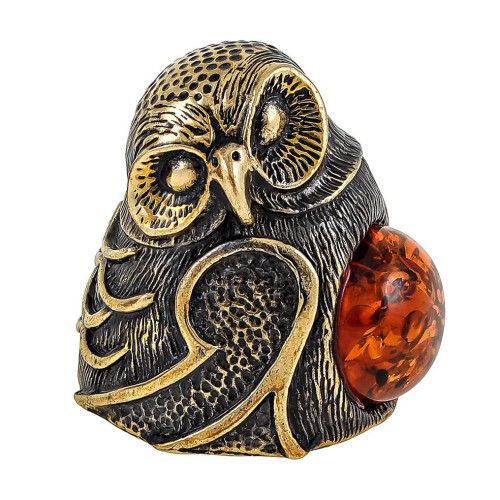 Наперсток из бронзы и янтаря "Сова Неясыть" №1807K