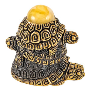 Наперсток из бронзы и янтаря "Черепаха трио" №1874-B
