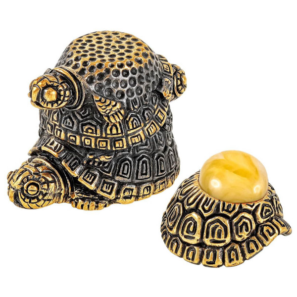 Наперсток из бронзы и янтаря "Черепаха трио" №1874-B