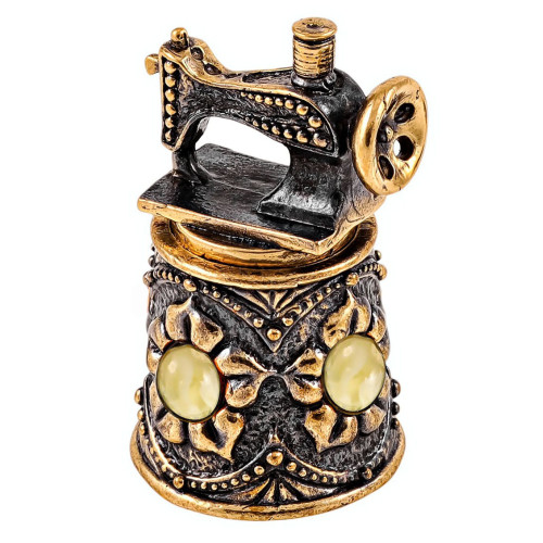 Наперсток из бронзы и янтаря "Ажурный с швейной машиной" №1904-1B