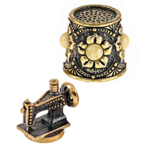 Наперсток из бронзы и янтаря "Ажурный с швейной машиной" №1904-1B