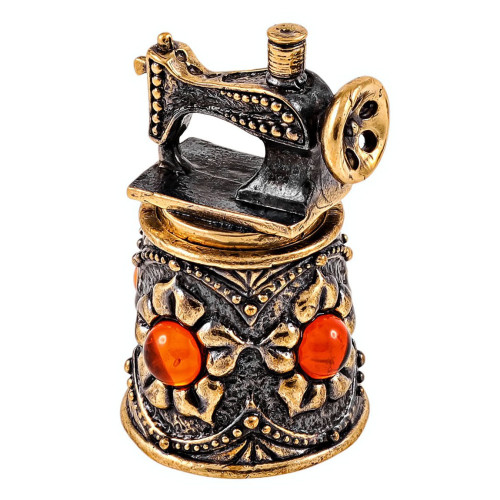 Наперсток из бронзы и янтаря "Ажурный с швейной машиной" №1904-1K