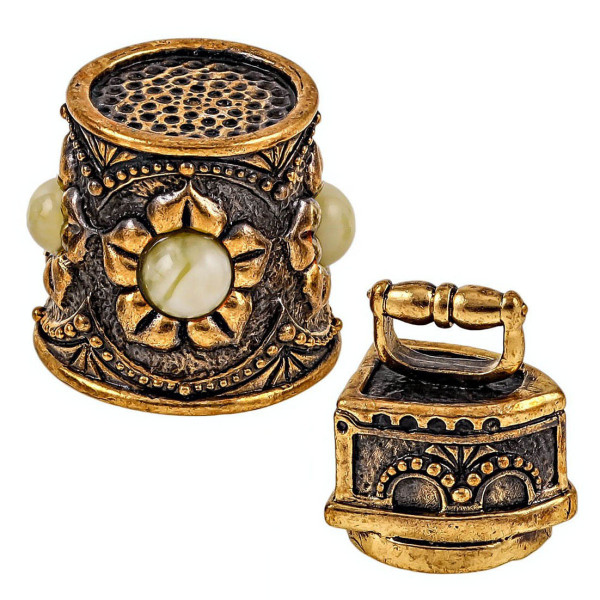 Наперсток из бронзы и янтаря "Ажурный с утюгом" №1904-2B