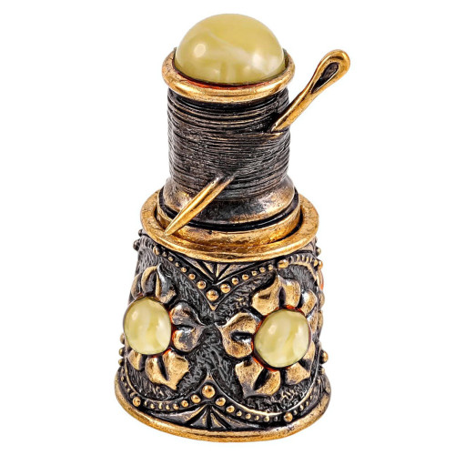 Наперсток из бронзы и янтаря "Ажурный с катушкой" №1904-3B