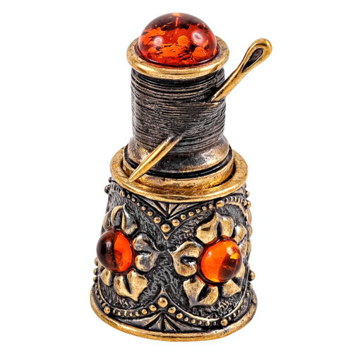 Наперсток из бронзы и янтаря "Ажурный с катушкой" №1904-3K