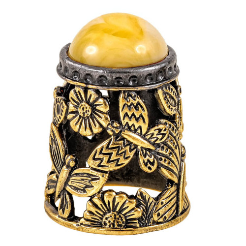 Наперсток из бронзы и янтаря "Бабочки с кабошоном" №2087B