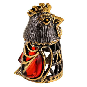 Наперсток из бронзы и янтаря "Петушок магнит" №2157K