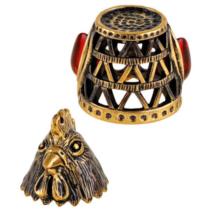 Наперсток из бронзы и янтаря "Петушок магнит" №2157K