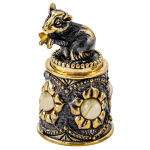 Наперсток из бронзы и янтаря "Ажурный с мышью" №2299B