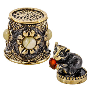 Наперсток из бронзы и янтаря "Ажурный с мышью" №2299B