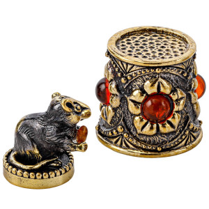 Наперсток из бронзы и янтаря "Ажурный с мышью" №2299K