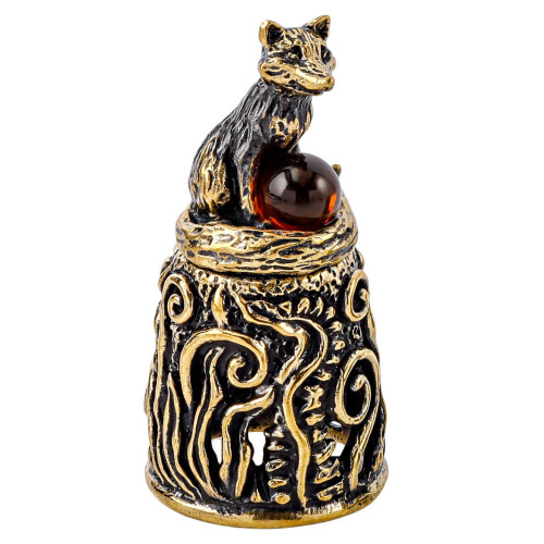 Наперсток из бронзы и янтаря "Лисичка магнит" №2440K