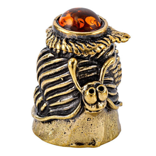 Наперсток из бронзы и янтаря "Улитка с листиком" №2442K