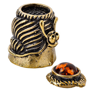 Наперсток из бронзы и янтаря "Улитка с листиком" №2442K