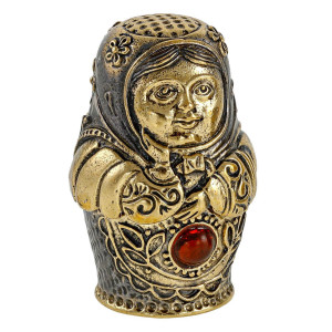 Наперсток из бронзы и янтаря "Матрешка Шкатулка" №2649K