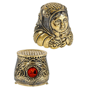 Наперсток из бронзы и янтаря "Матрешка Шкатулка" №2649K