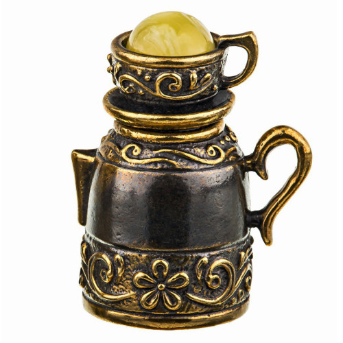 Наперсток из бронзы и янтаря "Чайник с чашкой магнит" №734B