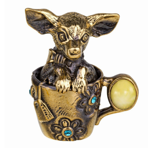 Наперсток из бронзы и янтаря "Чихуа-Хуа в чашке" №803B