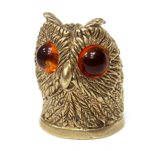 Наперсток из бронзы и янтаря "Сова" №JN11-632