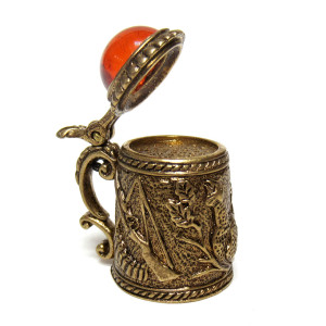 Наперсток из бронзы и янтаря "Пивная кружка" №JN14-1727K