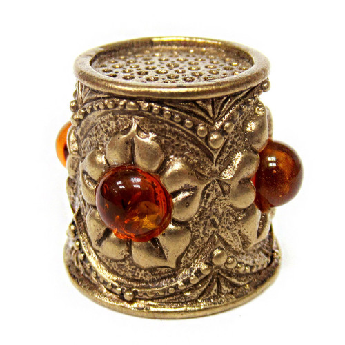 Наперсток из бронзы и янтаря "Ажурный" №JN22-190431