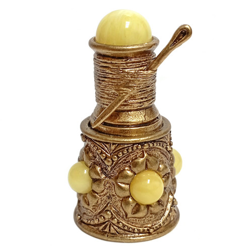 Наперсток из бронзы и янтаря "Ажурный с катушкой" №JN22-19043B