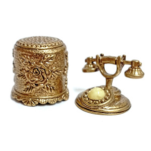 Наперсток из бронзы и янтаря "Ажурный Телефон" №JN7-2320B