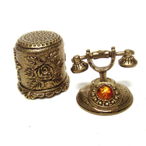 Наперсток из бронзы и янтаря "Ажурный Телефон" №JN7-2320K