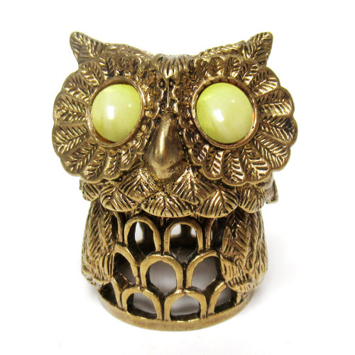 Наперсток из бронзы и янтаря "Сова" №JN8-2275B