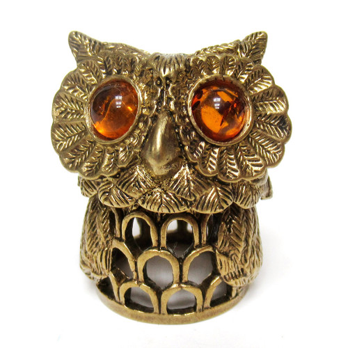 Наперсток из бронзы и янтаря "Сова" №JN8-2275K
