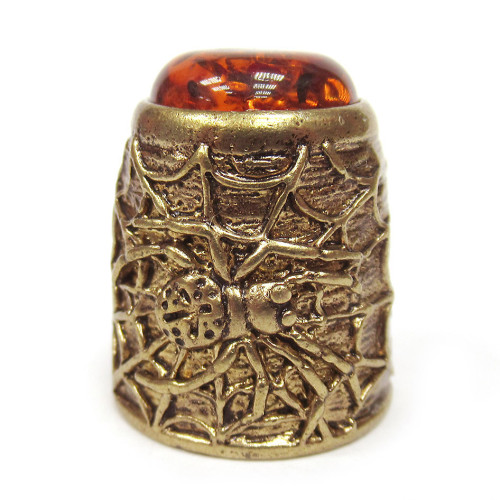 Наперсток из бронзы и янтаря "Паук с кабошоном" №JN27-1478K