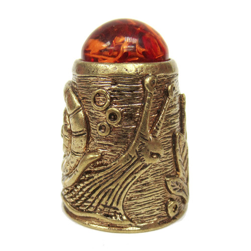 Наперсток из бронзы и янтаря "Улитка с кабошоном" №JN30-1486K