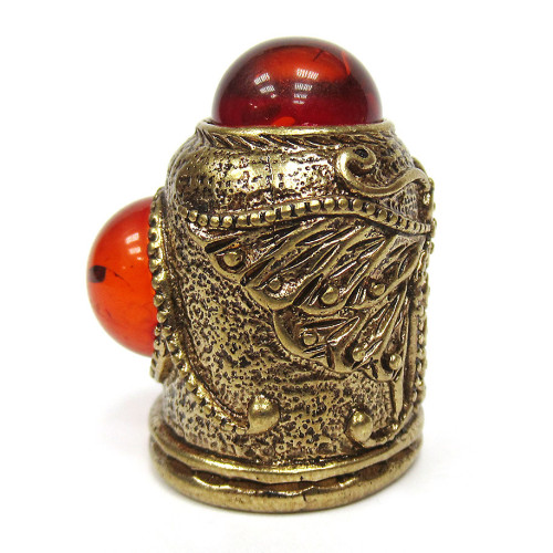 Наперсток из бронзы и янтаря "Бабочка Ажурная с кабошоном" №JN23-1530K