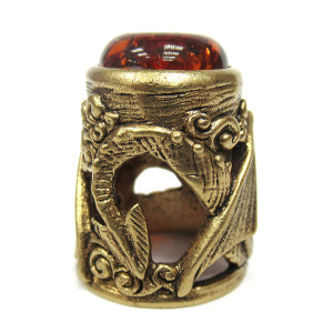 Наперсток из бронзы и янтаря "Дракон с кабошоном" №JN35-1553K