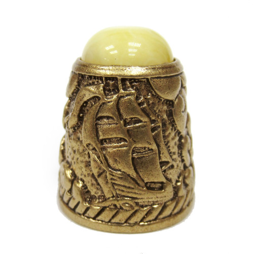 Наперсток из бронзы и янтаря "Парусник и Якорь с кабошоном" №JN36-1556B