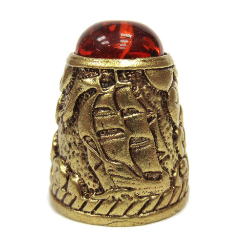 Наперсток из бронзы и янтаря "Парусник и Якорь с кабошоном" №JN36-1556K