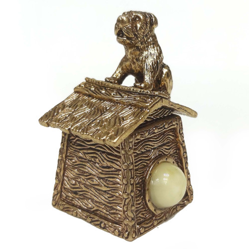 Наперсток из бронзы и янтаря "Будка с собакой" №JN4-1721B