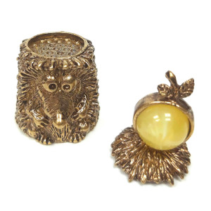 Наперсток из бронзы и янтаря "Ежик" №JN12-2298B